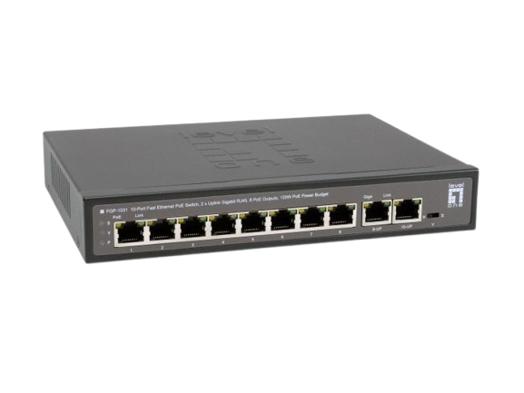 8-Port Fast Ethernet PoE Switch, 2 x Gigabit RJ45, 8 PoE Outputs, 120W PoE Power Budget