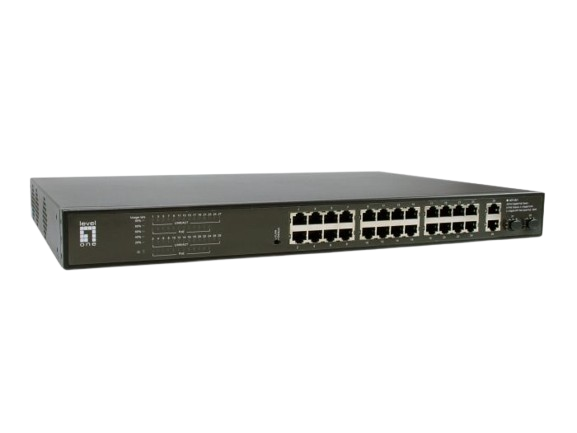 28-Port Gigabit PoE Switch, 24 PoE Outputs, 2 x Gigabit RJ45, 2 x Gigabit SFP, 802.3at/af PoE, 390W